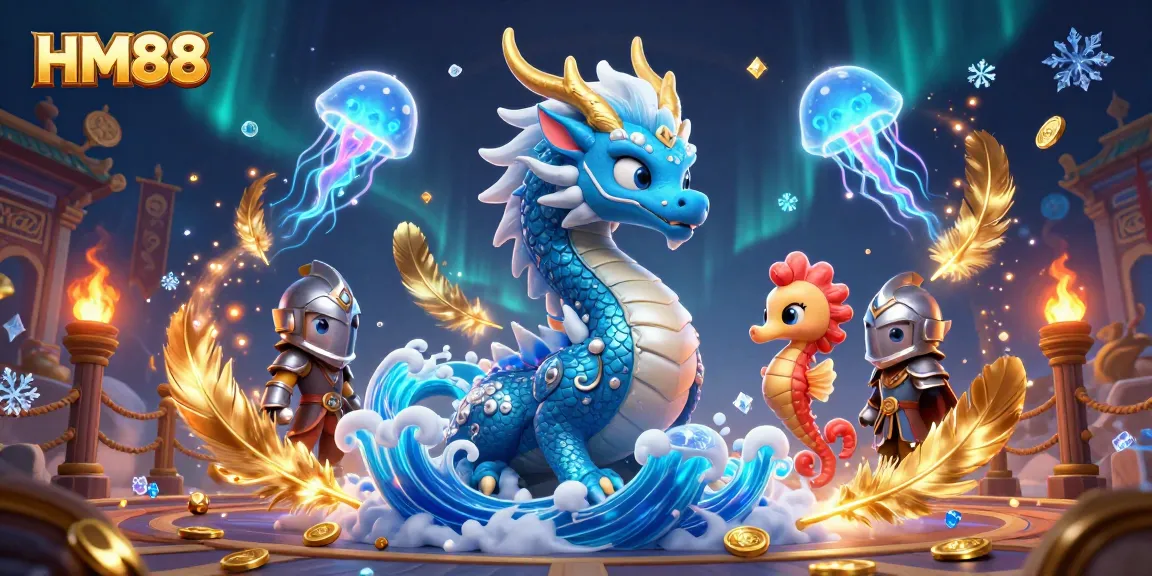 HM88 captivates players with a vibrant underwater scene featuring a dragon, seahorse knight, and jellyfish.