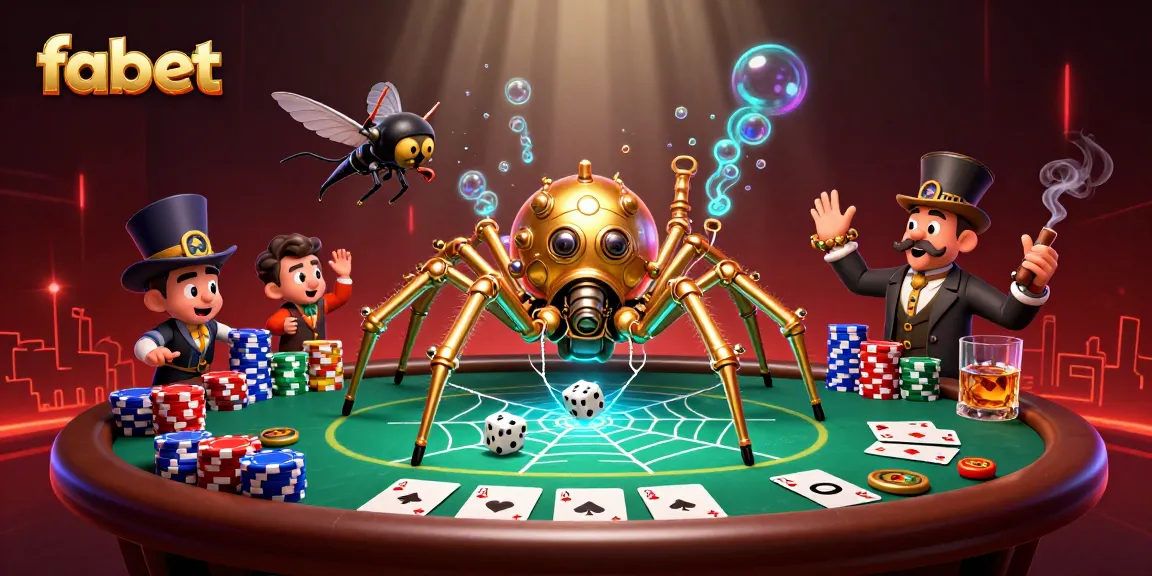 Fabet brings excitement with a lively steampunk casino scene featuring a playful golden spider.