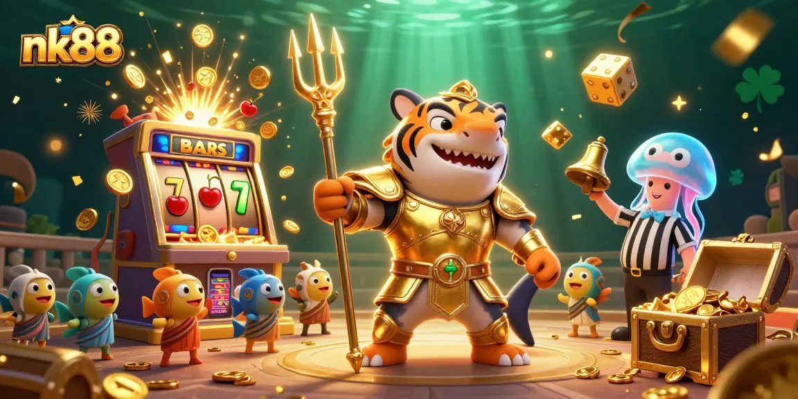 Win big with nk88 at a vibrant underwater casino featuring a golden tiger shark!