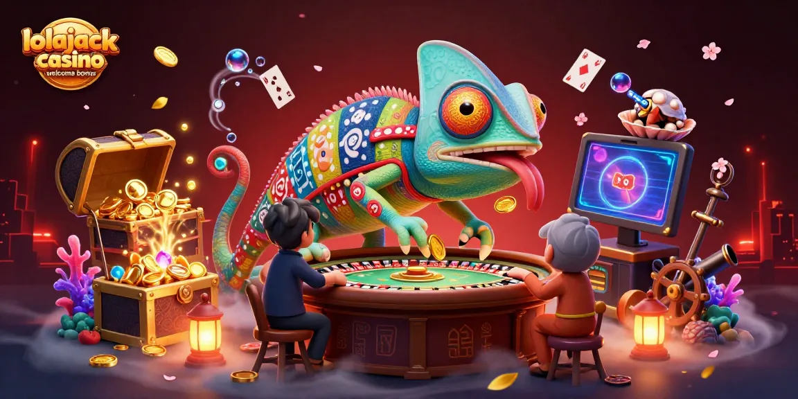 Capture the excitement of the lolajack casino welcome bonus with vibrant casino elements and engaging characters.