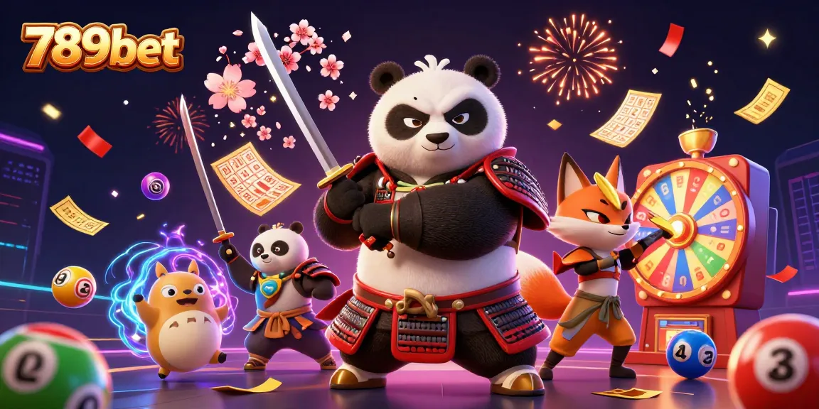 Experience thrilling gaming action with 789bet's dynamic scene featuring samurai panda and ninja fox.