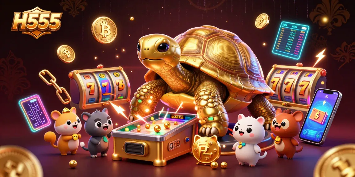 Engage with H555 as a golden tortoise pinball machine spins excitement in this enriching gambling adventure.