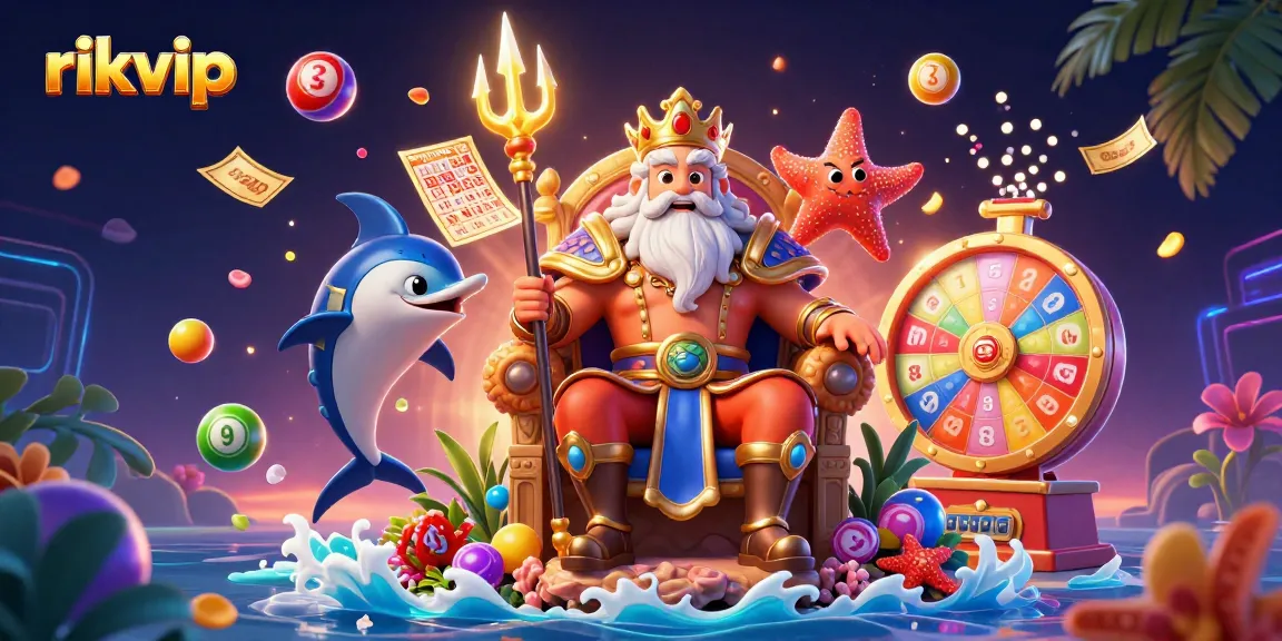Spin and win at rikvip with vibrant lottery balls and dynamic casino elements in a rich 3D scene