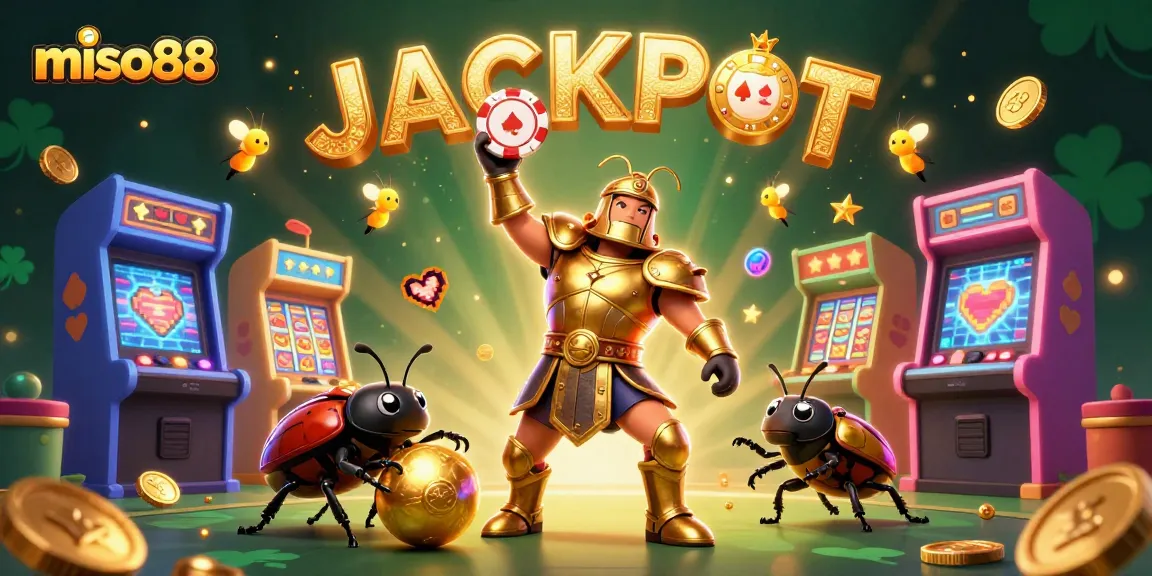 Play and win with MISO88, featuring 3D cartoon characters celebrating a jackpot in a vibrant casino-themed illustration.