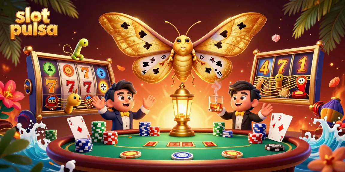 Menang besar dengan slot pulsa: ilustrasi kasino yang penuh warna dan detail mengesankan.