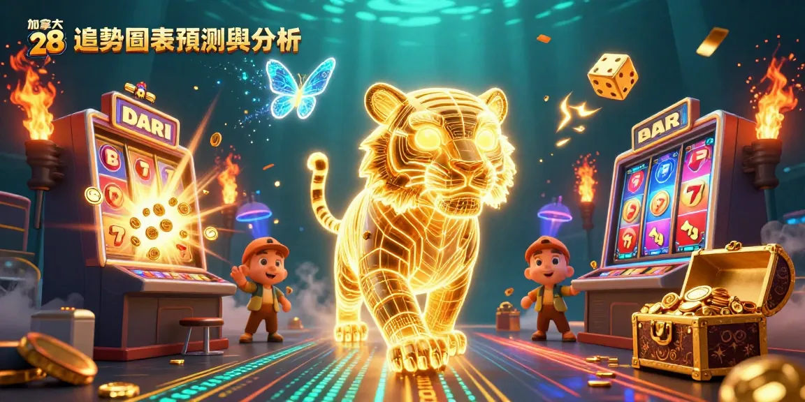 Engage with the 加拿大 28 趨勢圖表預測與分析 in a dynamic casino landscape featuring a golden tiger and explosive jackpots.