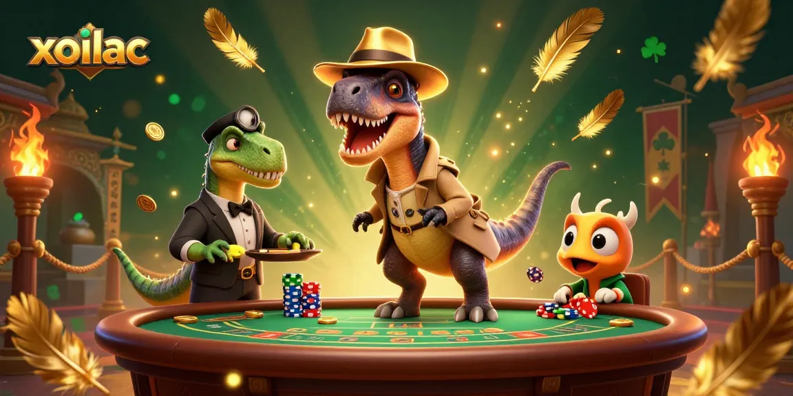 Engage with xoilac's dynamic blackjack scene featuring a velociraptor card counter, pit boss stegosaurus, and clever compy pickpocket.