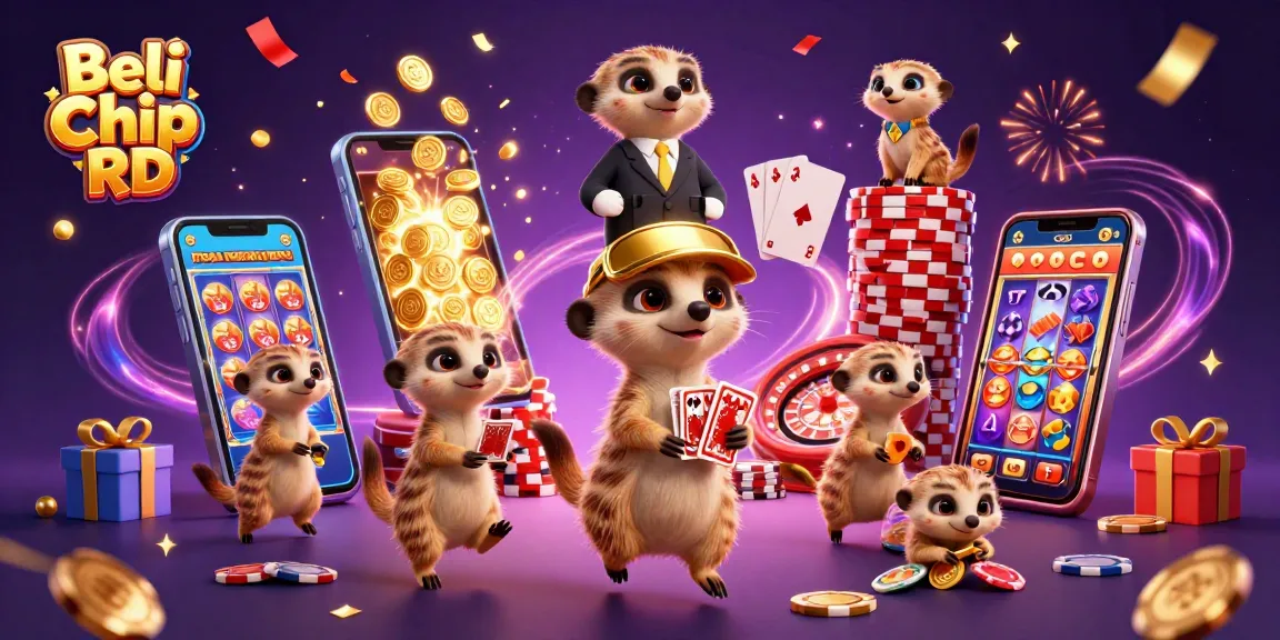 Membeli Chip RD dengan mudah, dikelilingi oleh karakter kasino 3D yang penuh warna dan elemen permainan menarik.