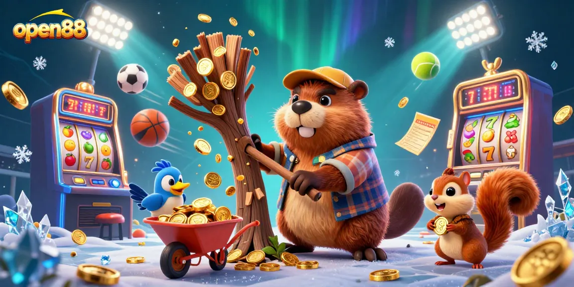 Experience the thrill of open88 with a vibrant casino illustration featuring lucky charms and dynamic gaming elements.