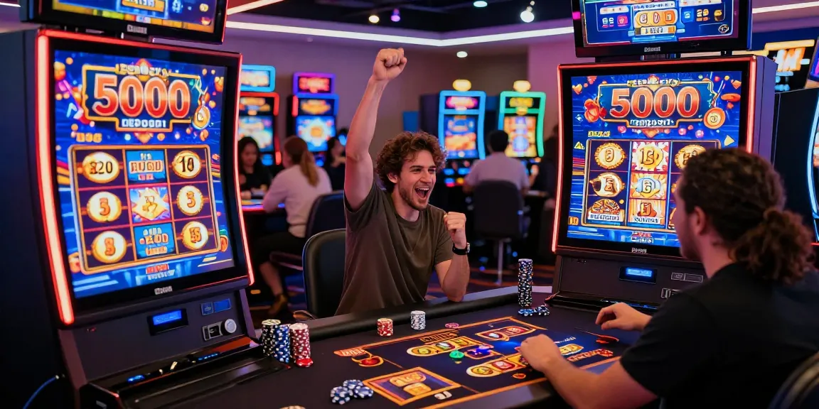 Exciting slot deposit 5000 gaming scene with players celebrating wins and engaging in action.