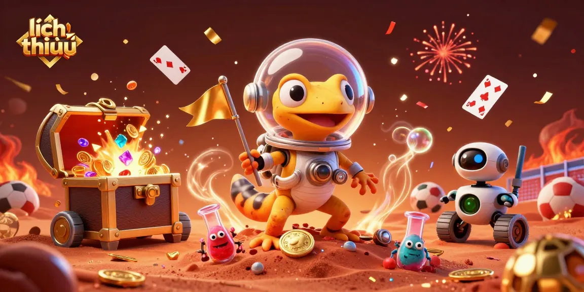 Experience the vibrant world of lịch thi đấu sports betting with Martian gecko exploring a golden casino.