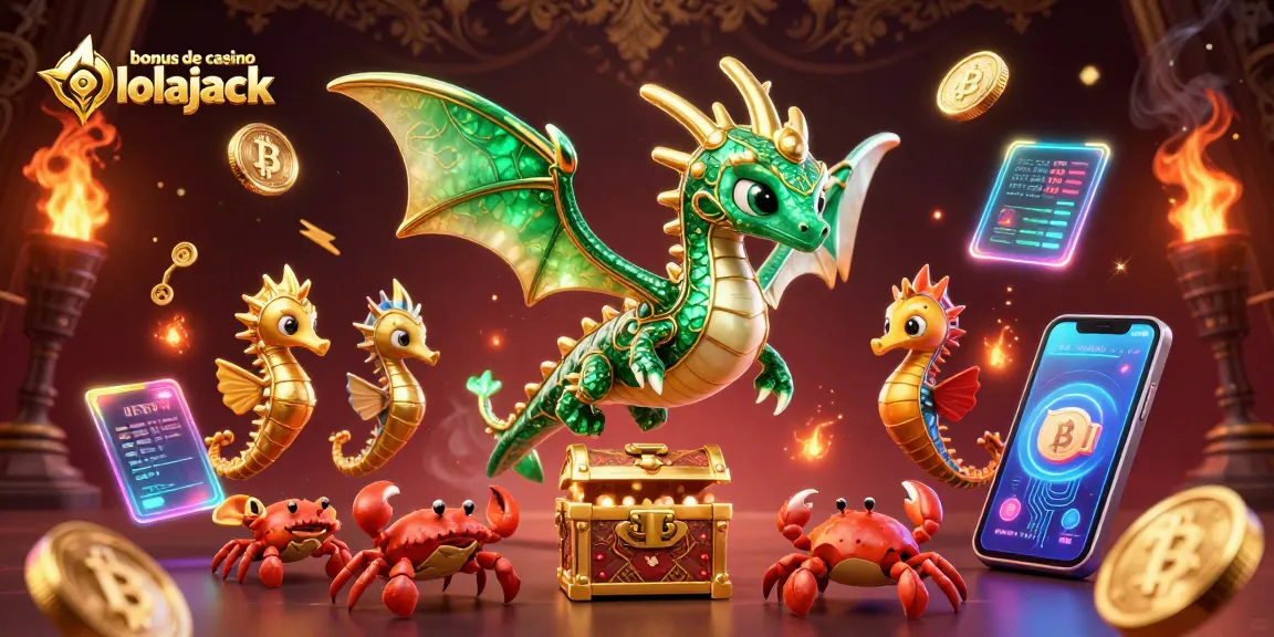 Experience the thrilling bonus de casino lolajack with a vibrant 3D scene featuring a leafy sea dragon surrounded by crypto coins and gaming elements.