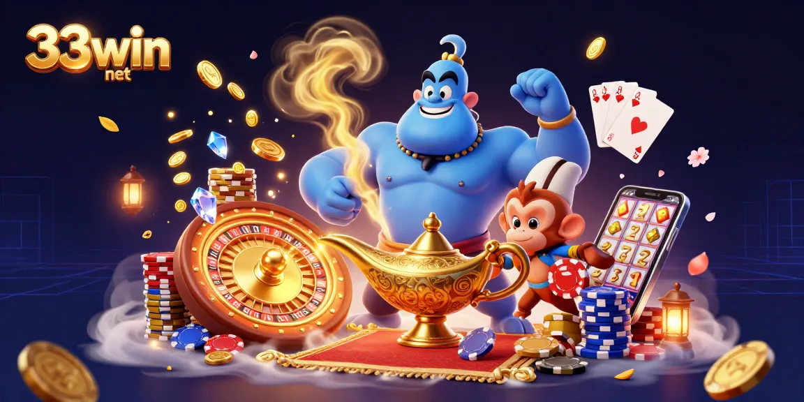 Win big with 33win net as a genie, monkey, and magic carpet animate the gaming scene.
