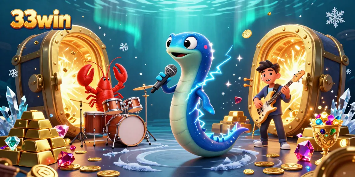 Bet on excitement with 33win at an underwater casino, featuring vibrant characters and jewels.