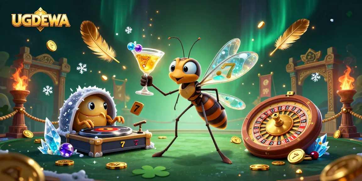 Engage with UGDEWA's vibrant casino scene featuring dynamic slot reels and animated characters.