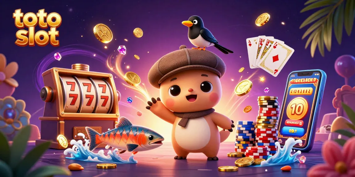 Experience thrilling toto slot adventures with colorful characters in an exhilarating casino scene.