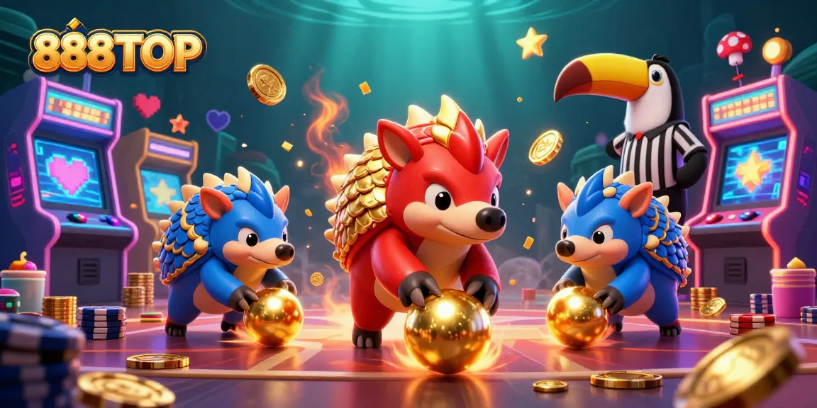 Experience thrilling gameplay at 888TOP with vibrant scenes of pangolins competing in a casino game setting.