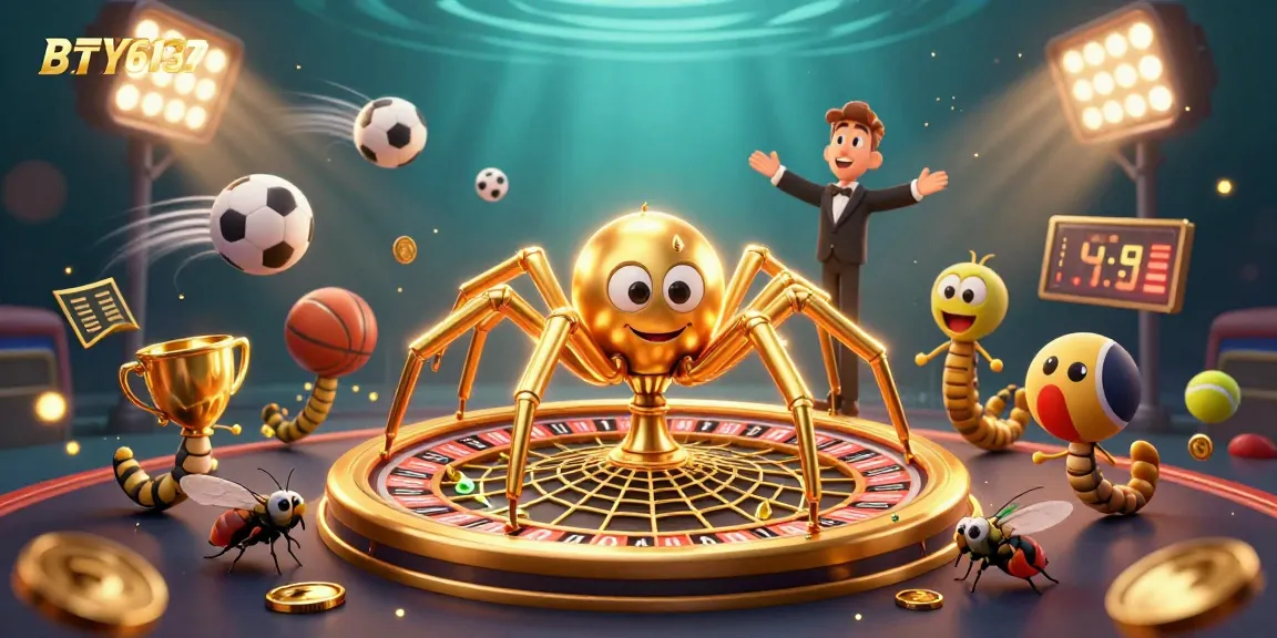 BTY6137 showcases a golden spider and centipede in a vibrant casino scene with dynamic betting activities.