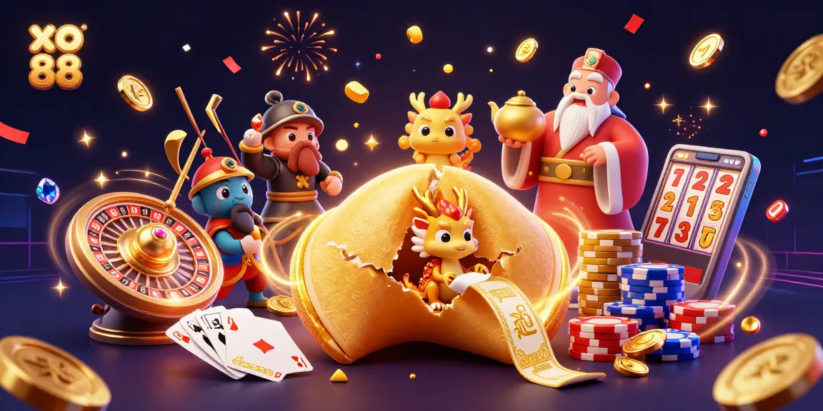 Experience the thrill of xo 88 with vibrant casino characters and dazzling gold elements.