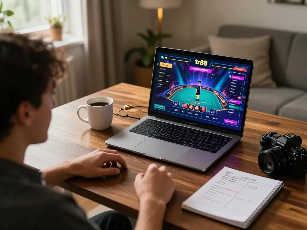 Player engaging with the live casino experience on tr88, showcasing strategic betting ambiance