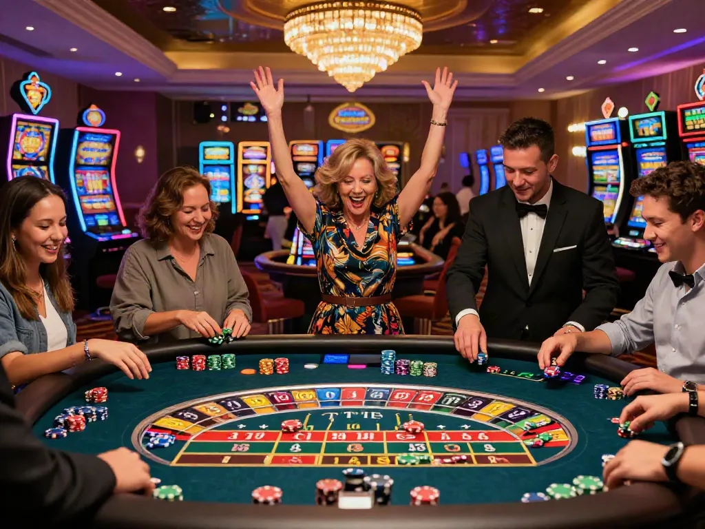 Exciting casino scene with players enjoying roulette, showcasing the thrill of Casino Gratuit sans depot promotions.