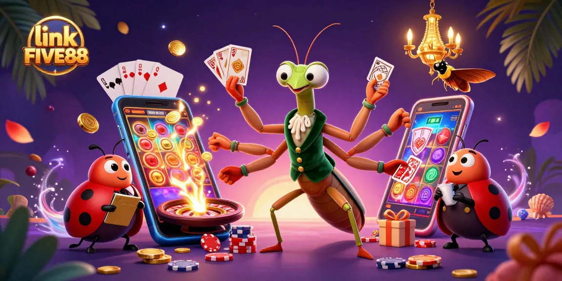 Enjoy thrilling gaming with link FIVE88 in a vibrant casino scene filled with animated characters and rich details.
