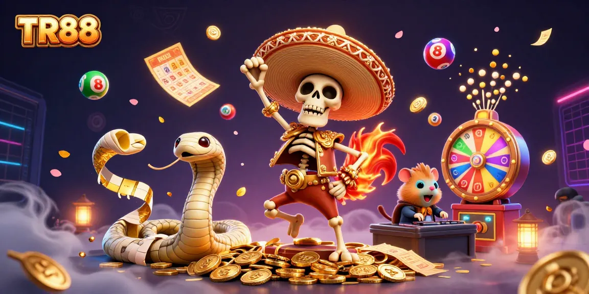 Experience TR88's vibrant casino excitement with dancing characters and colorful game elements in a lively atmosphere.