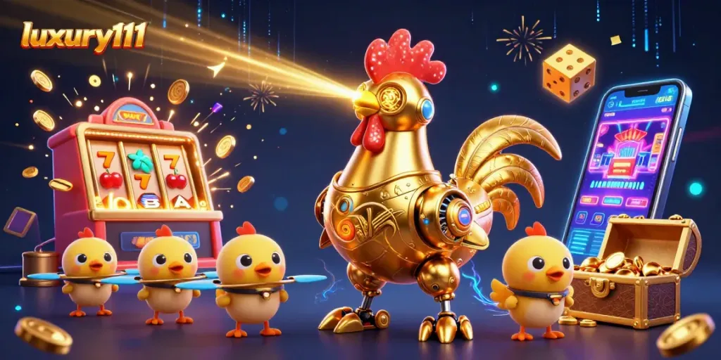 Experience exciting wins at luxury111 with vibrant slot machine and playful characters in action