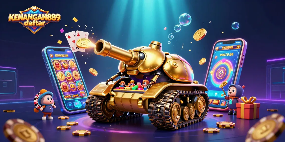 Experience the thrill of KENANGAN889 daftar with a vibrant 3D scene showcasing a unique casino adventure.