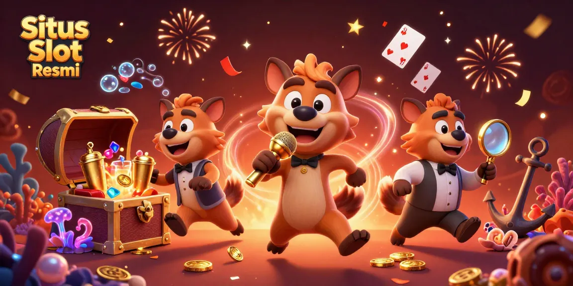 Jelajahi peluang menang di Situs Slot Resmi dengan elemen kasino dan karakter lucu.