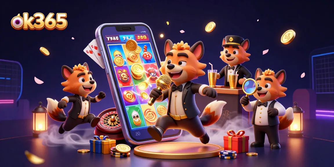 Engage with ok365 in a lively casino scene featuring hyenas in a club setting, perfect for gamers and bettors.