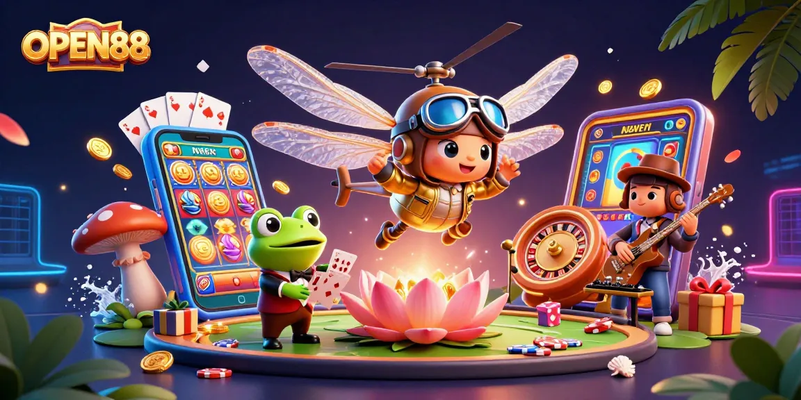 Experience dynamic gameplay at OPEN88 with a vibrant 3D casino scene showcasing thrilling slots and excitement.
