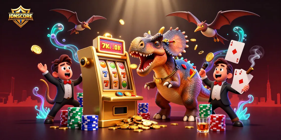 Catch golden coins while playing slots on IDNSCORE with exciting 3D cartoon dinosaurs in action.