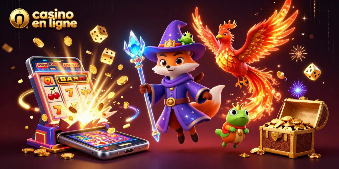 Jouez à "casino en ligne" avec une scène magique de jeux animés et de gains exubérants.