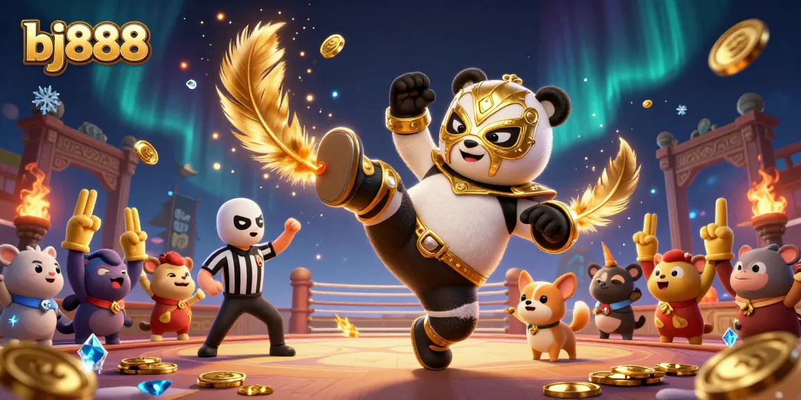 Engage in thrilling cockfighting action with bj888, featuring dynamic characters and vibrant crowds.