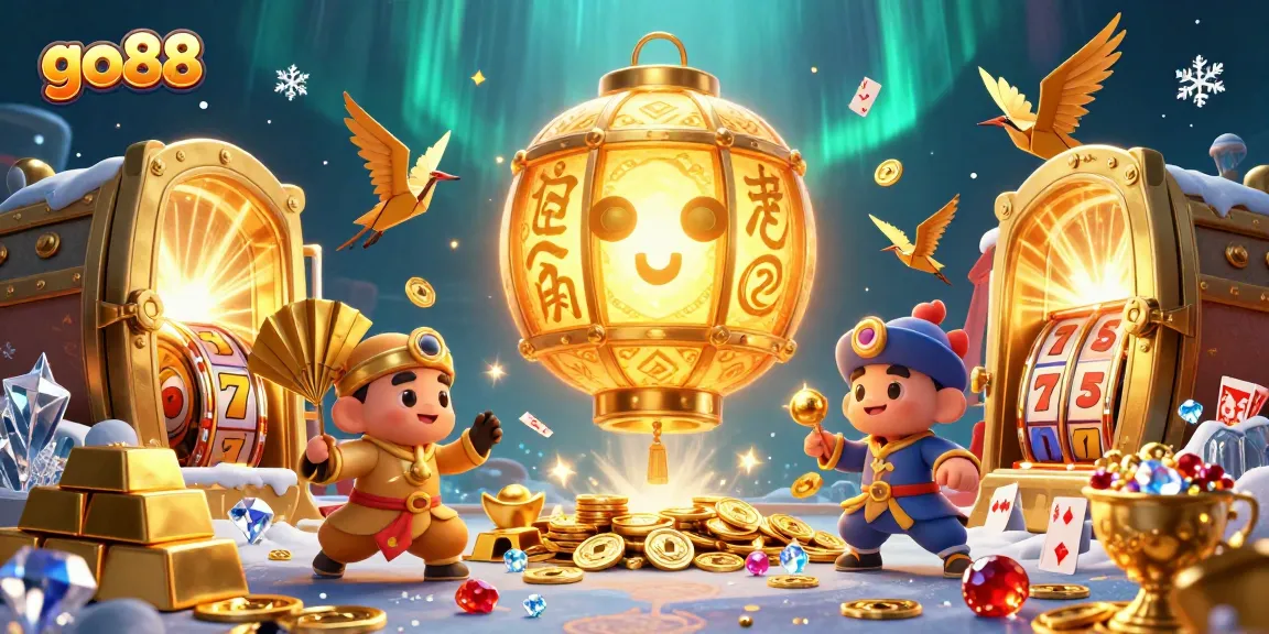 Experience go88's vibrant casino atmosphere with golden treasures, lantern spirits, and lucky symbols.