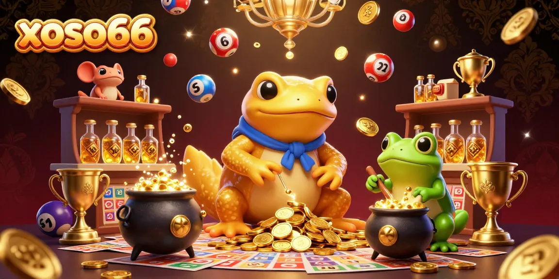 xoso66 lottery scene with a giant salamander alchemist and engaging lottery elements.