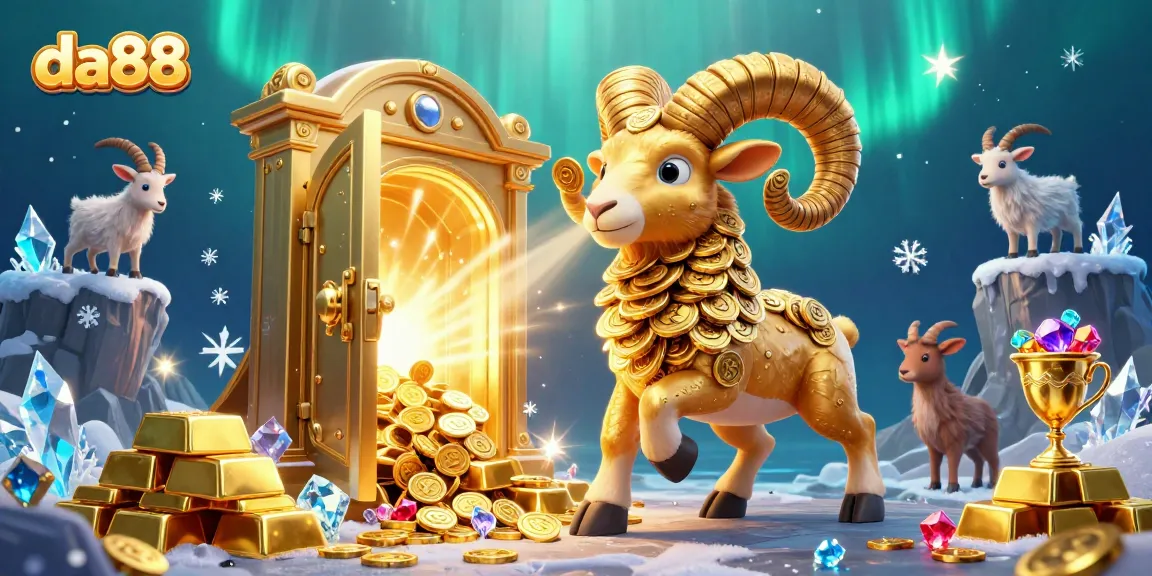 Experience da88's thrilling casino adventure with a golden ram charging through treasure!