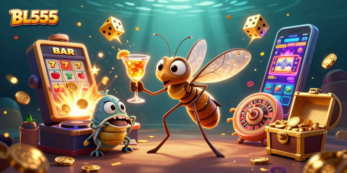 Experience thrilling gameplay at BL555 with a vibrant illustration featuring dynamic casino elements.