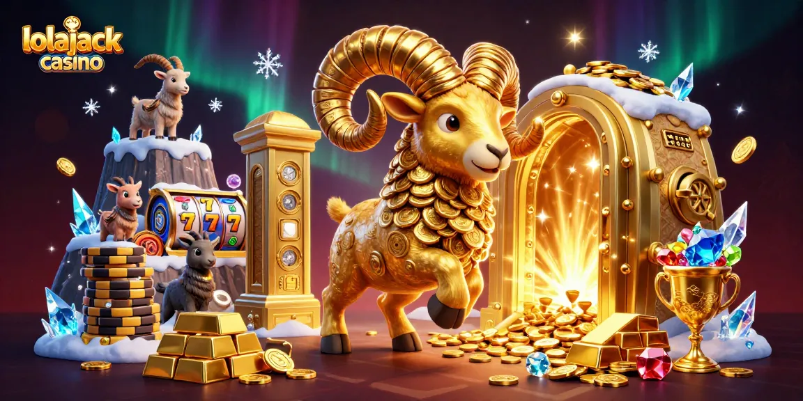Experience the thrill of lolajack casino with a vibrant 3D scene featuring golden treasures and dynamic slot elements.