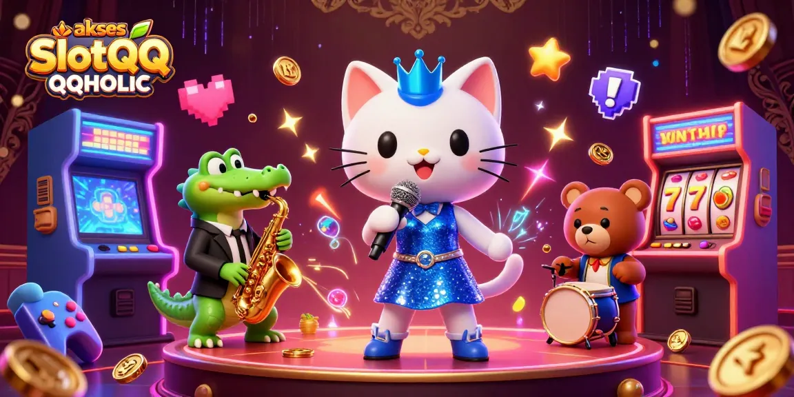 Engage with akses SlotQQ QQHOLIC featuring vibrant characters and dynamic casino game elements.