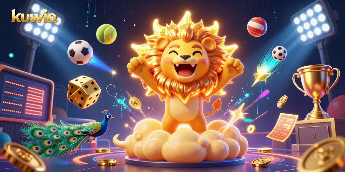 Kuwin's thrilling illustration of the roaring sun lion with golden dice, depicting dynamic sports betting excitement.