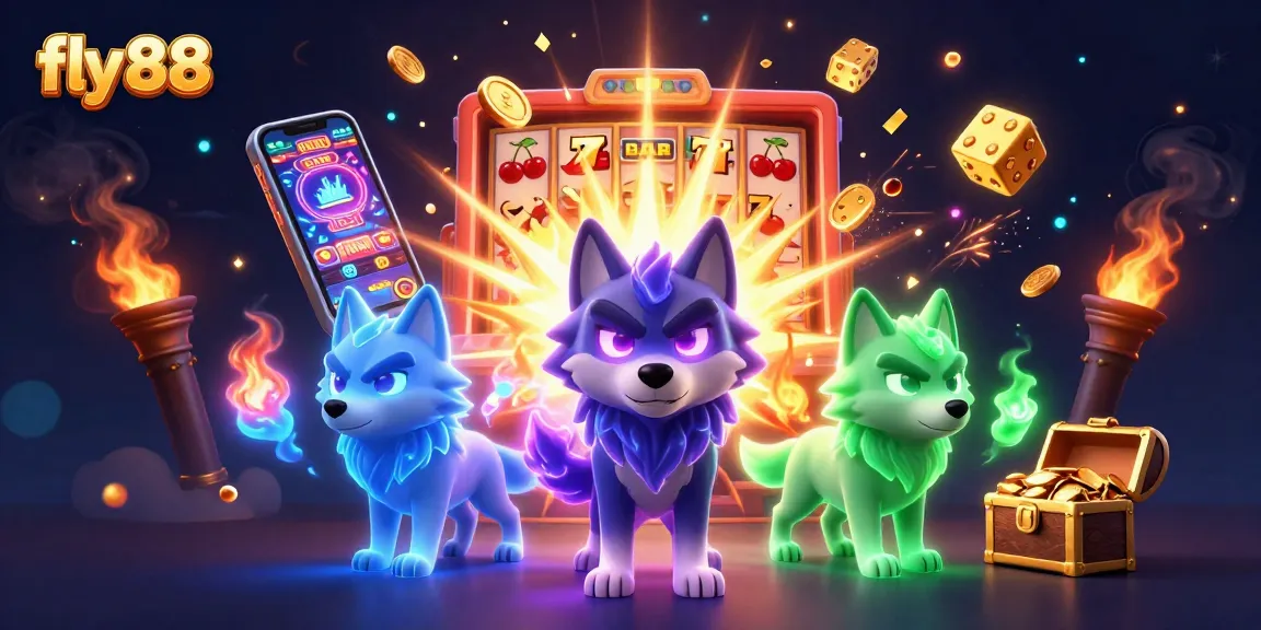 Experience fly 88 slots with a dynamic 3D illustration of a shadow wolf leader amid jackpot excitement.