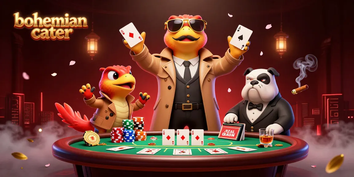 Engage in thrilling gameplay at bohemiancater with raptors sneaking into a VIP lounge amidst poker elements.