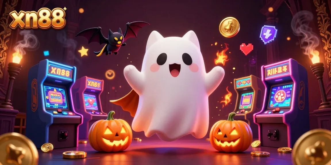 Play exciting games at xn88 with a ghost cat, a bat, and glowing poker-themed pumpkins!