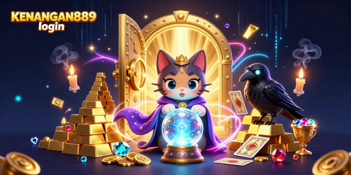 Engage with KENANGAN889 login to access thrilling online gaming, featuring a mystic fortune teller cat and treasures.