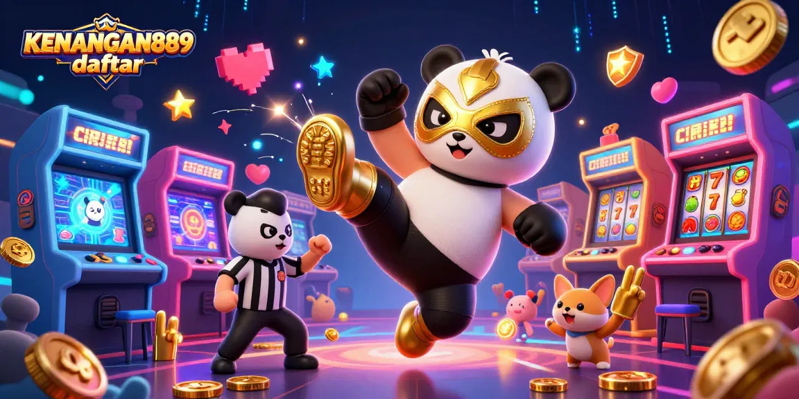Join the excitement at KENANGAN889 daftar as playful characters kick into action amidst casino-themed gaming elements.
