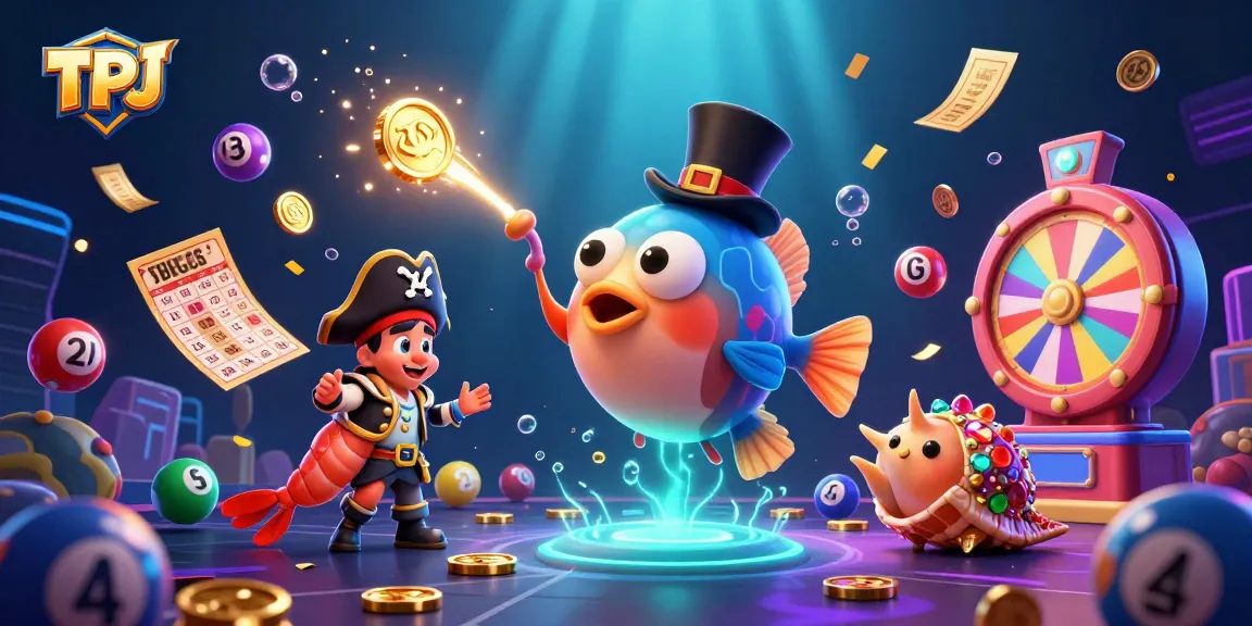 Engage with TPJ's vibrant gambling scene featuring a cartoon anglerfish and golden coins.