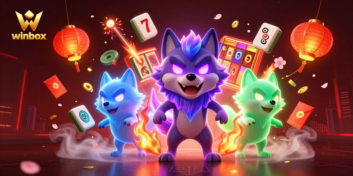 Winbox casino scene featuring a wolf pack leader and ghostly companions with vibrant gambling elements.