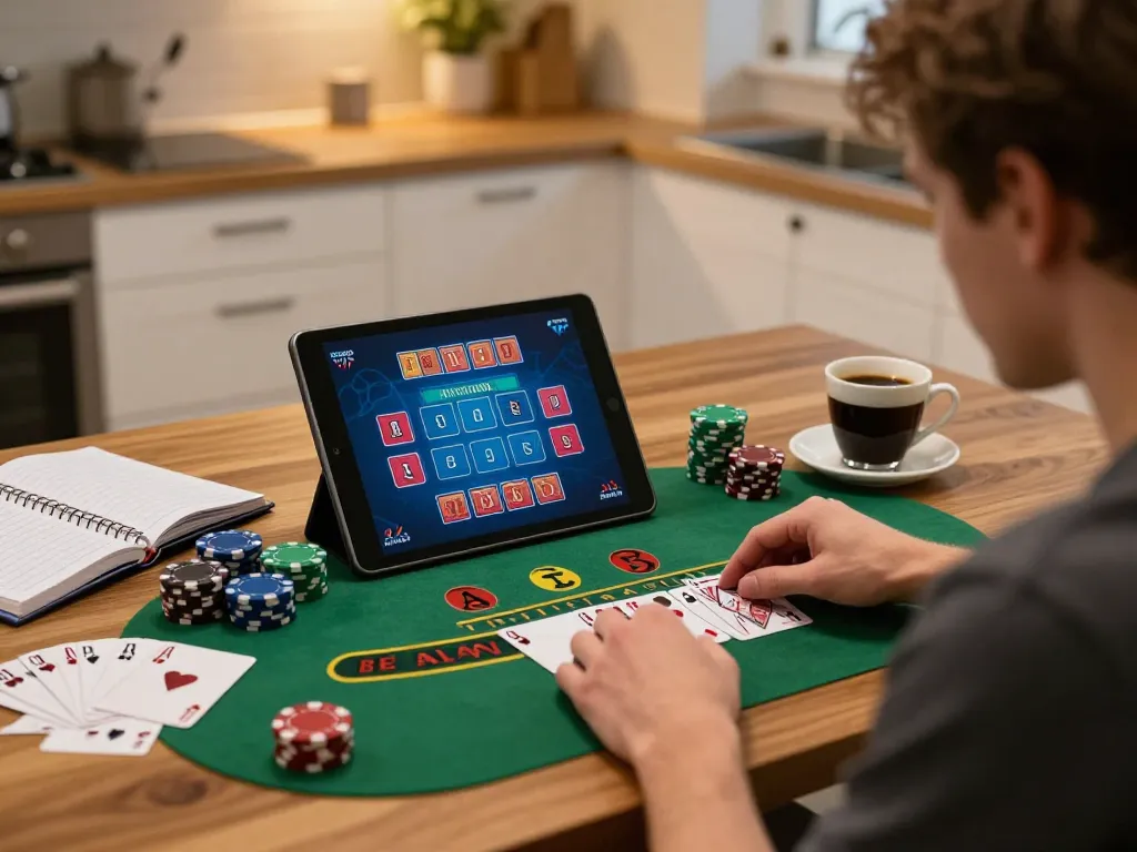 Engaging live blackjack gameplay on a tablet with nhà cái mb66 displayed in a responsible gaming setting.